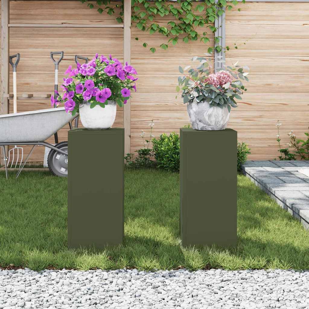 Stalak za biljke 2 pcs Maslinovo zelena 24 x 24 x 55 cm Čelik