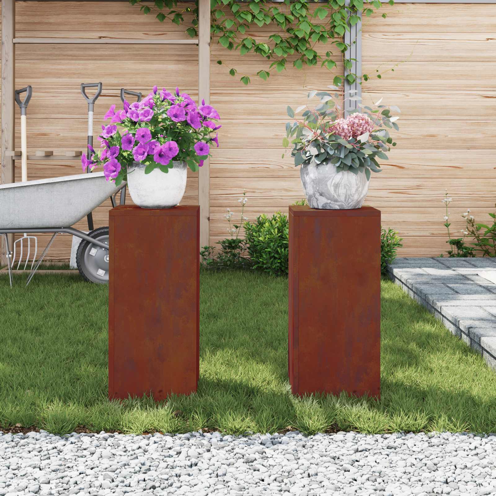 Stalak za biljke 2 pcs Rđa 24 x 24 x 55 cm