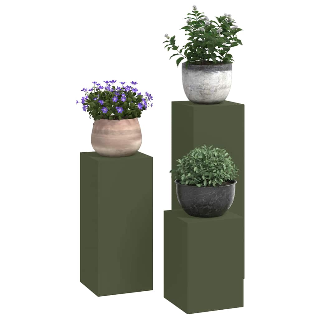 Stalak za biljke 3 pcs Maslinovo zelena Čelik