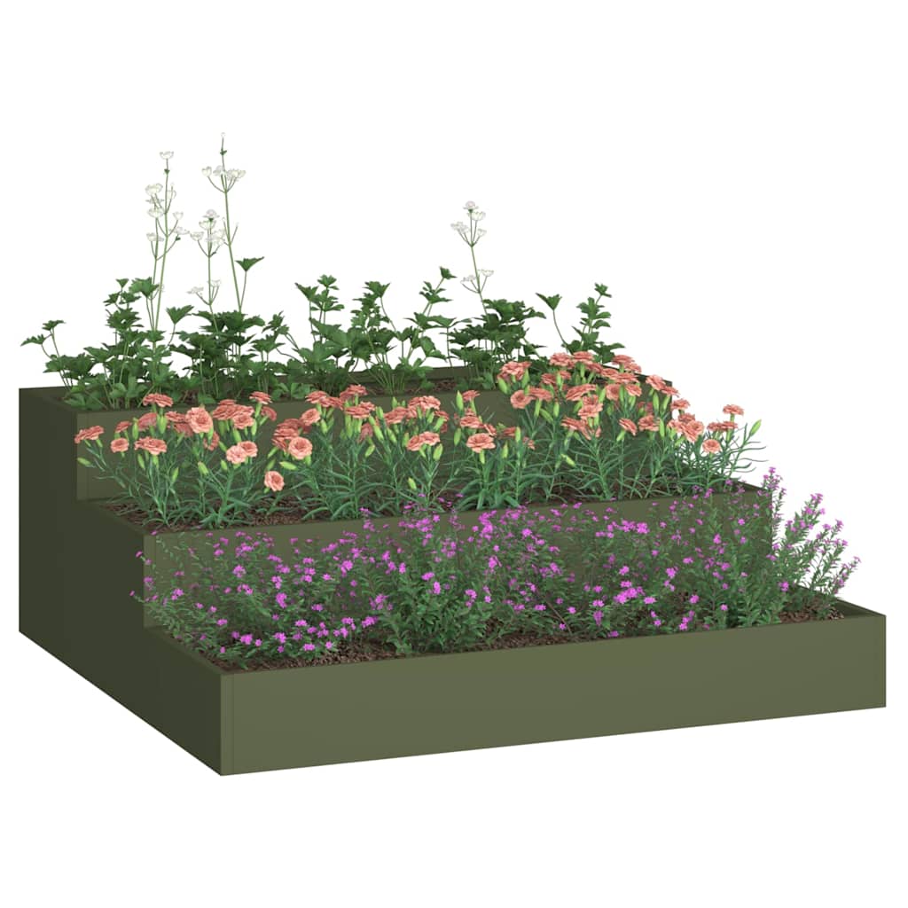 Vrtna saksija Maslinasto zelena 90 x 90 x 35 cm Čelična vrata