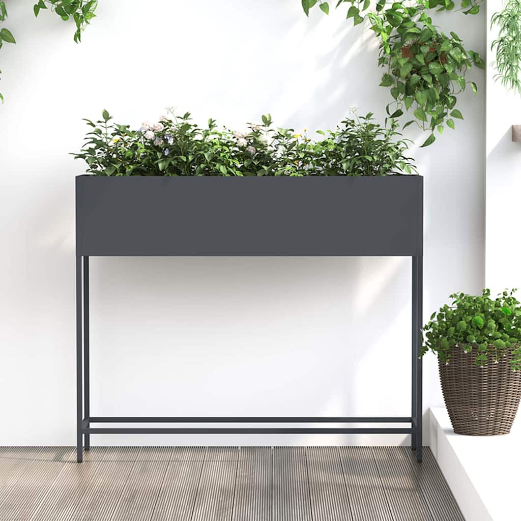 Povišeni Vrtni Planter Antracit 100 x 26 x 82 cm Čelik