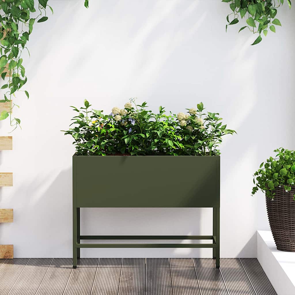 Povišeni Vrtni Planter Maslinovo zelena 60 x 26 x 45 cm Čelik