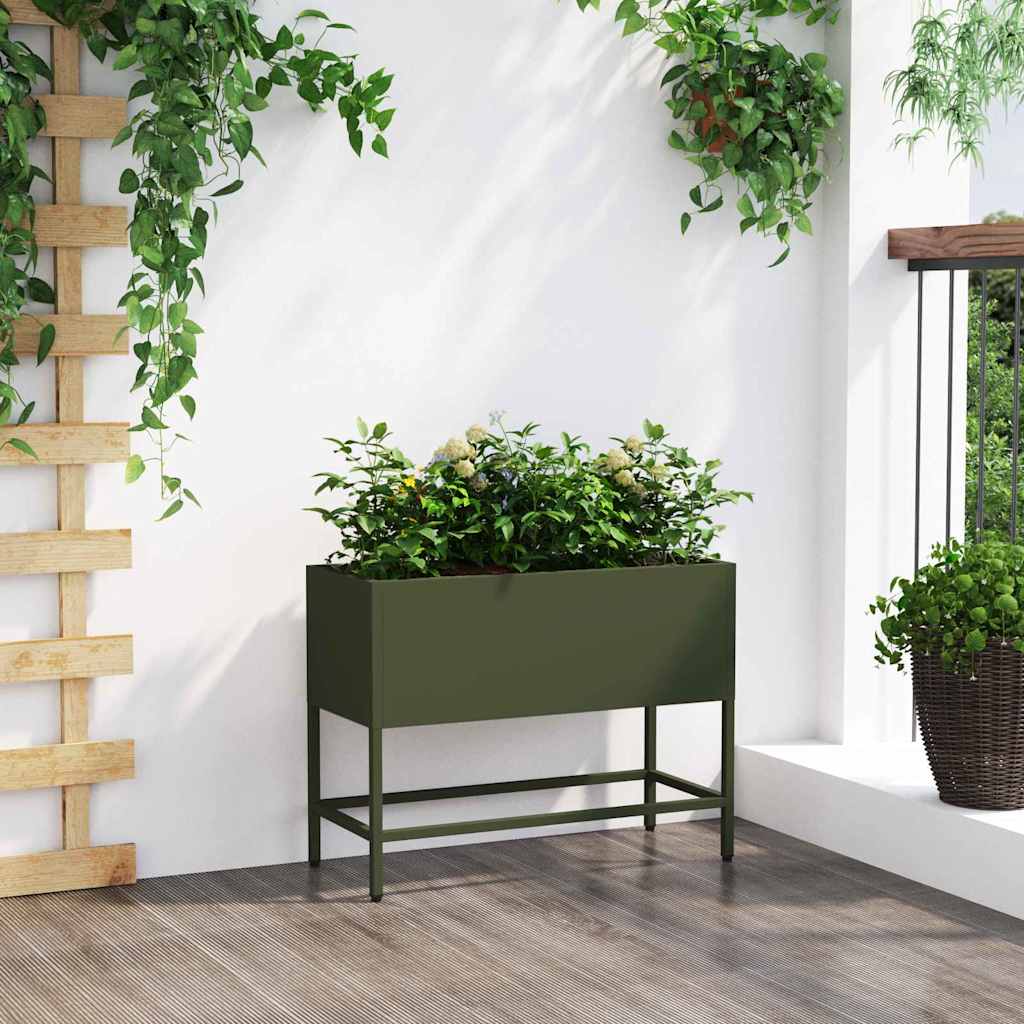 Povišeni Vrtni Planter Maslinovo zelena 60 x 26 x 45 cm Čelik
