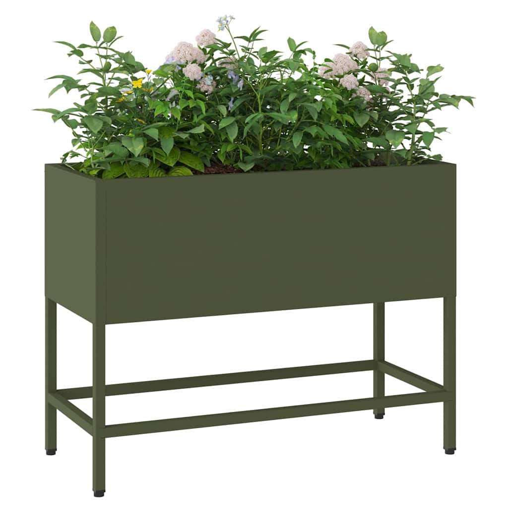 Povišeni Vrtni Planter Maslinovo zelena 60 x 26 x 45 cm Čelik