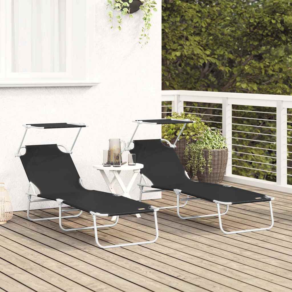 Ležaljka 2 pcs Crna 58 x 188 x 77cm Poliester