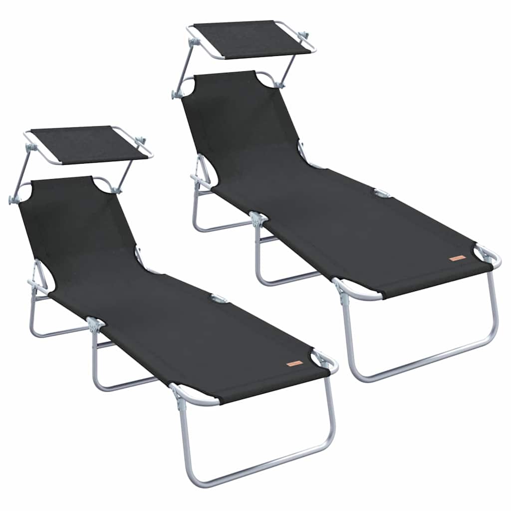 Ležaljka 2 pcs Crna 58 x 188 x 77cm Poliester