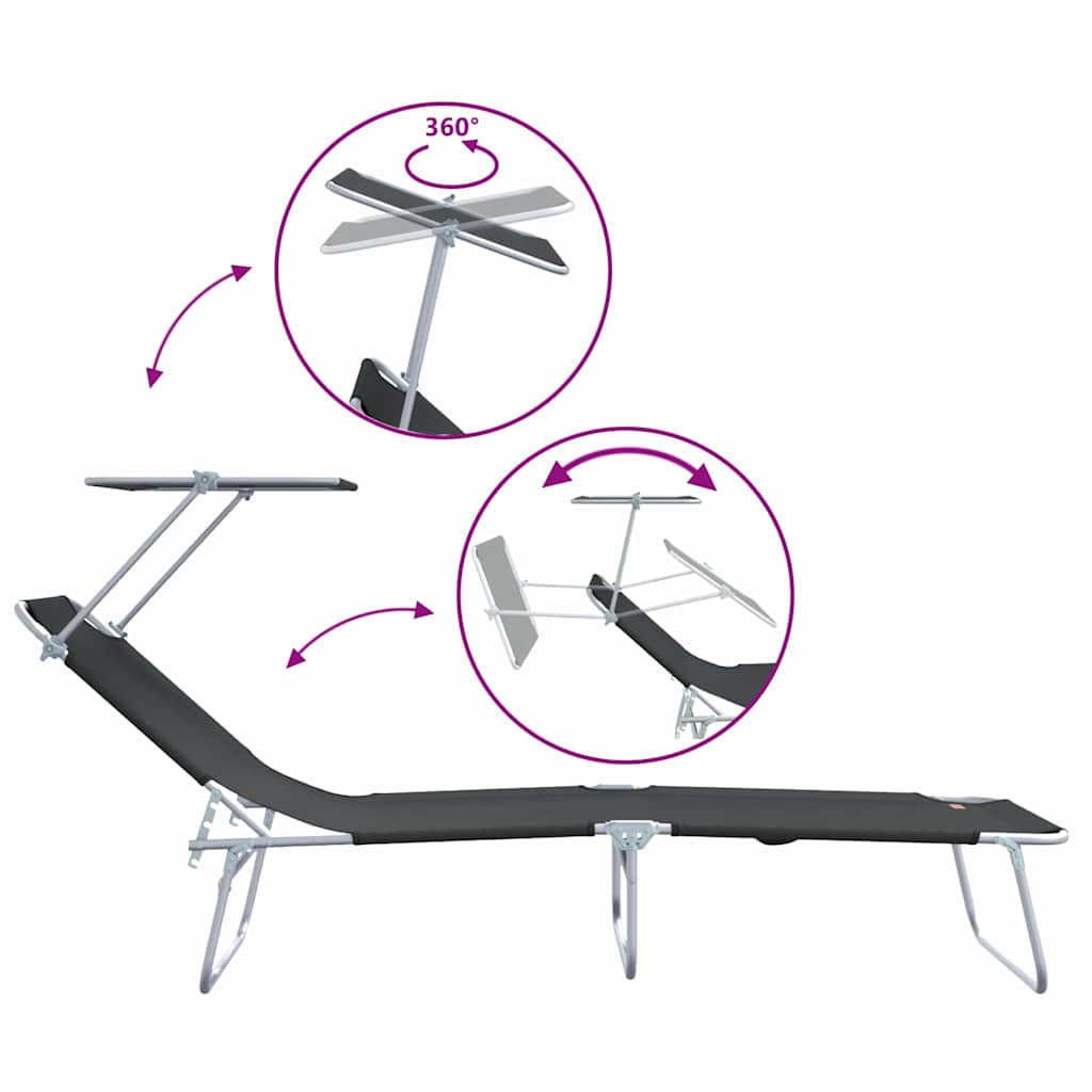 Ležaljka 2 pcs Crna 58 x 188 x 77cm Poliester