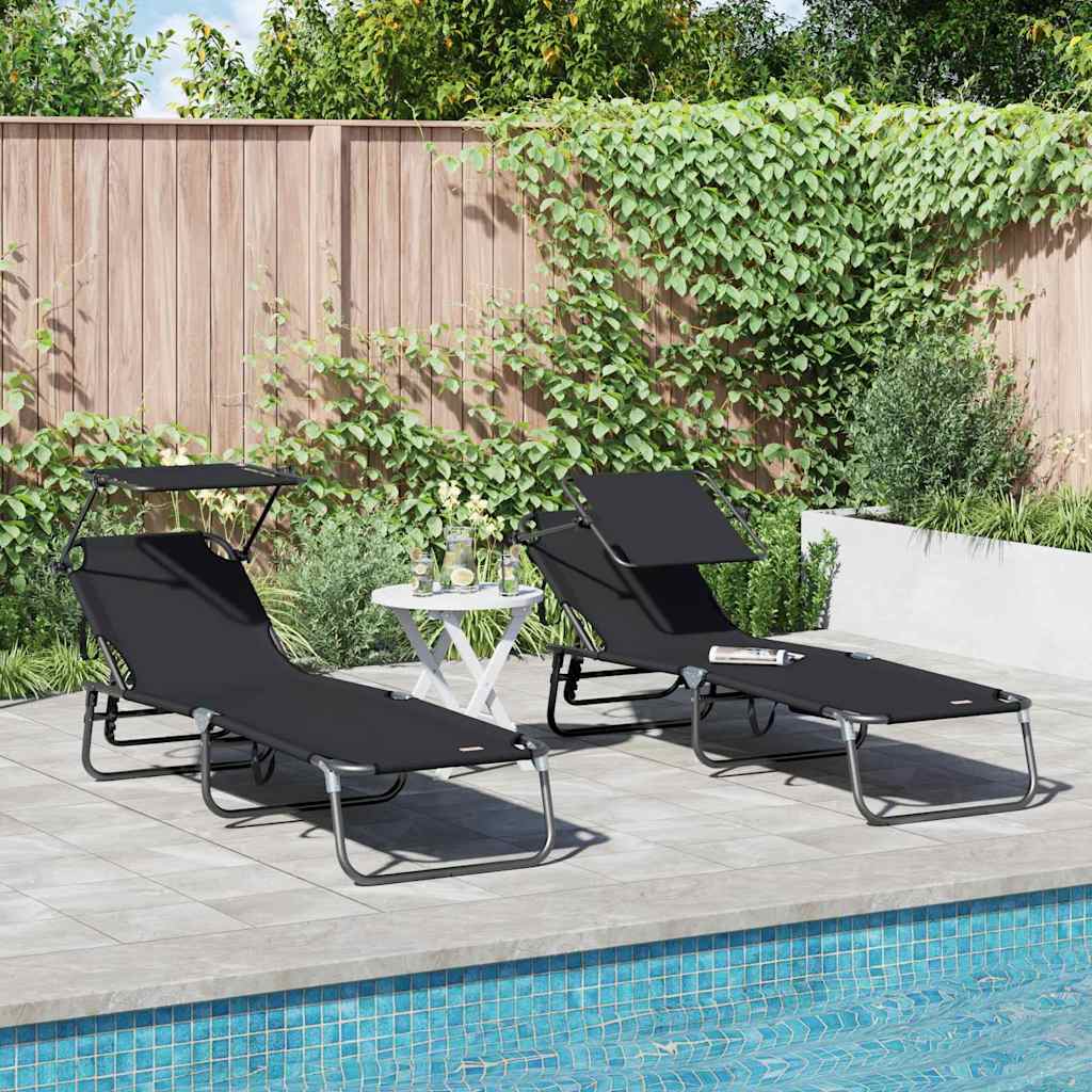 Sklopiva ležaljka za sunčanje 2 pcs Crna 190 x 57 x 81 cm