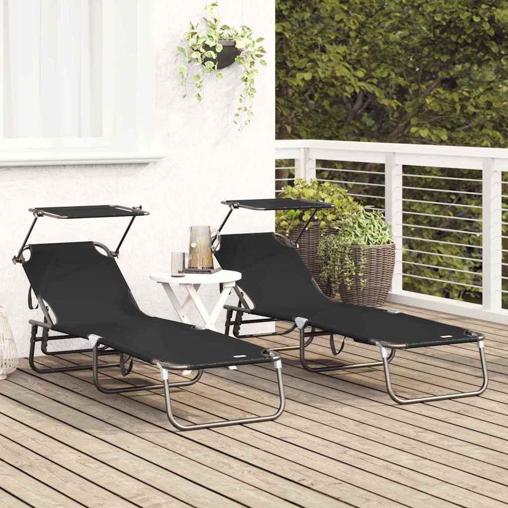 Sklopiva ležaljka za sunčanje 2 pcs Crna 190 x 57 x 81 cm