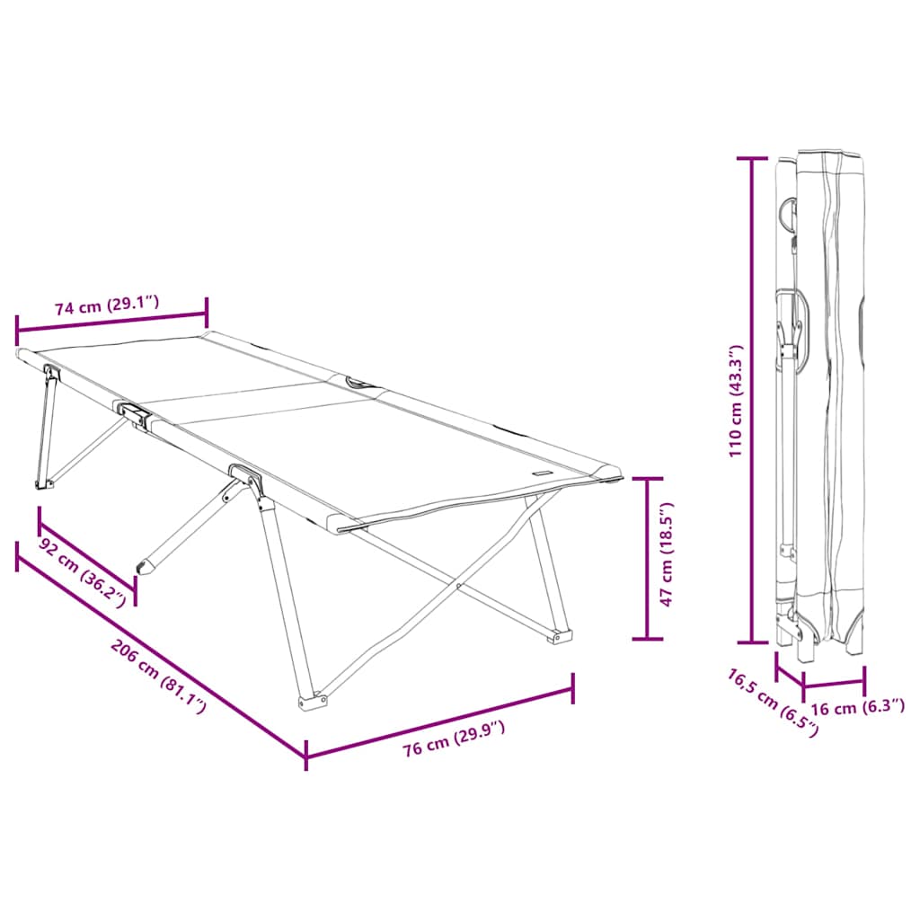 Sklopivi kamperski krevet Plava 206 x 76 x 74 cm Oxford i čelik