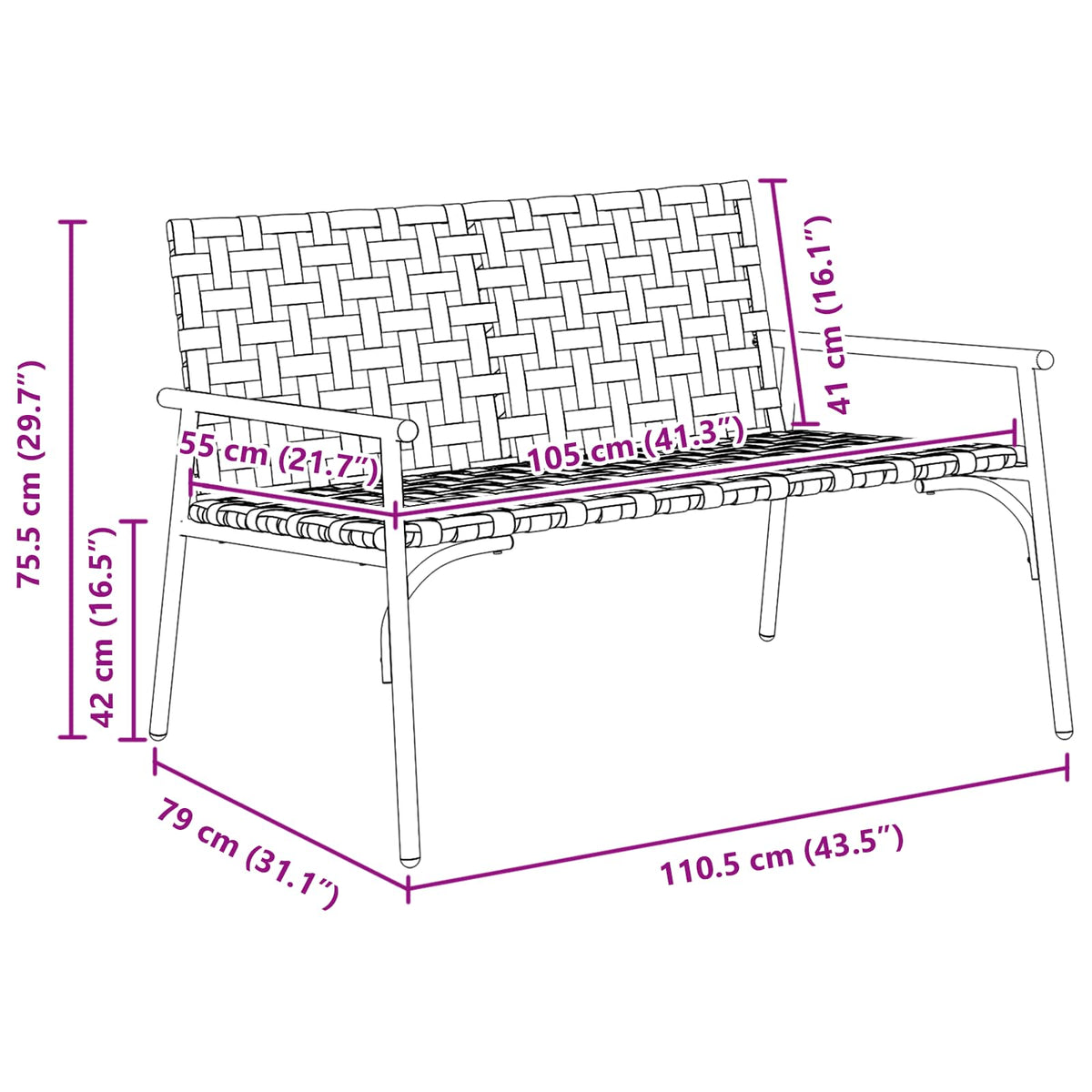 Vrtna stolica Smeđa 110,5 x 79 x 75,5 cm poliratan