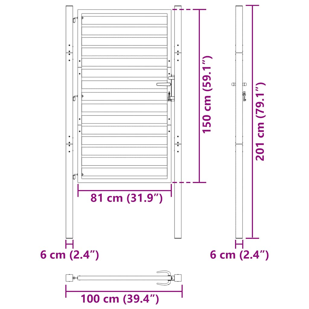Vrtna vrata s mogućnošću zaključavanja crna 100x150 cm aluminijska