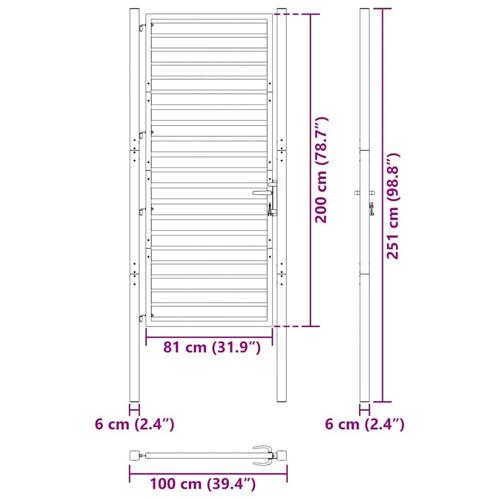 Vrtna vrata s mogućnošću zaključavanja crna 100x200 cm aluminijska