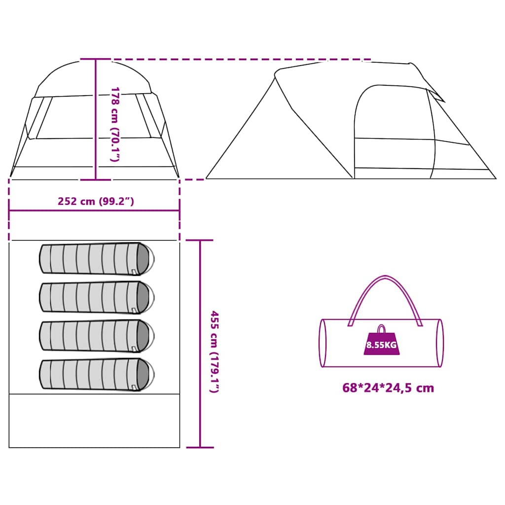 Šator Dome za 4 osobe Siva i narančasta 455 x 252 x 178 cm