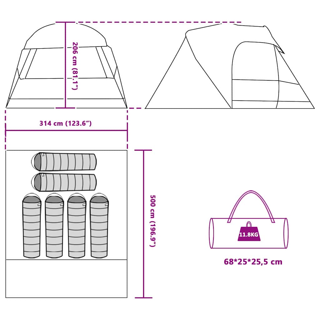 Šator kupola za 6 osoba s krovom Plava 500 x 314 x 206 cm
