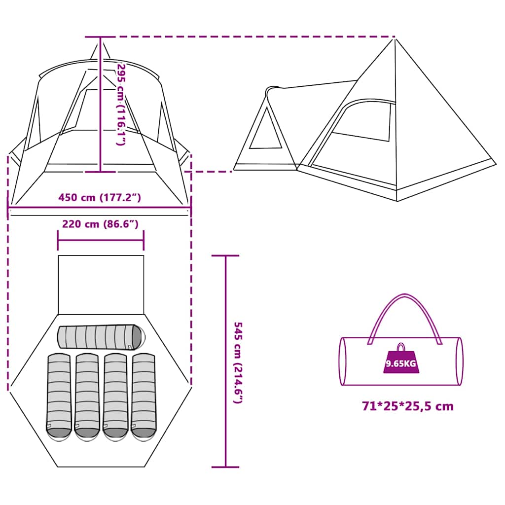 Šator Teepee za 5 osoba Siva i narančasta 545 x 450 x 295 cm