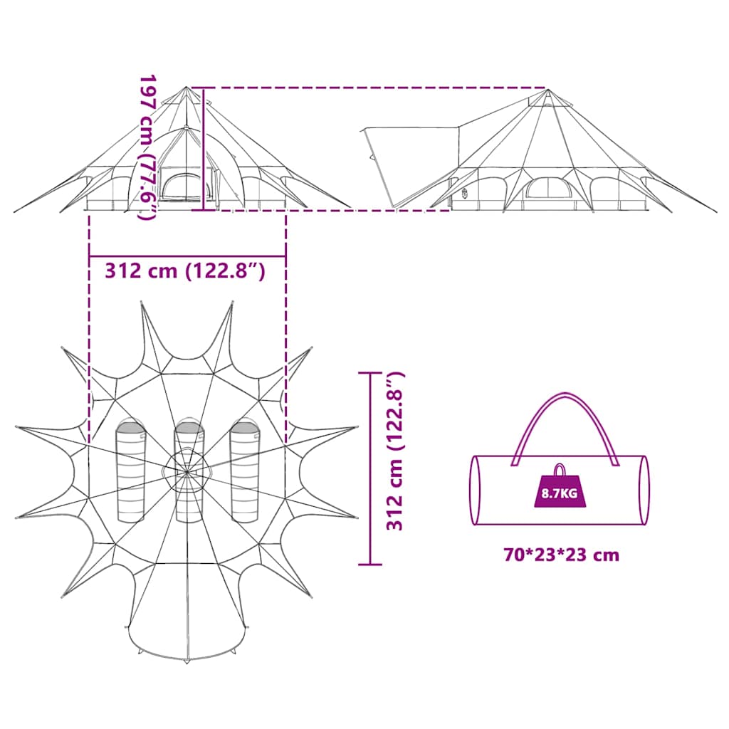 Teepee šator za 3 osobe Plava i siva 312 x 312 x 197 cm