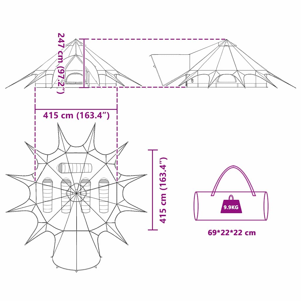 Šator Teepee za 5 osoba Siva i narančasta 415 x 415 x 247 cm