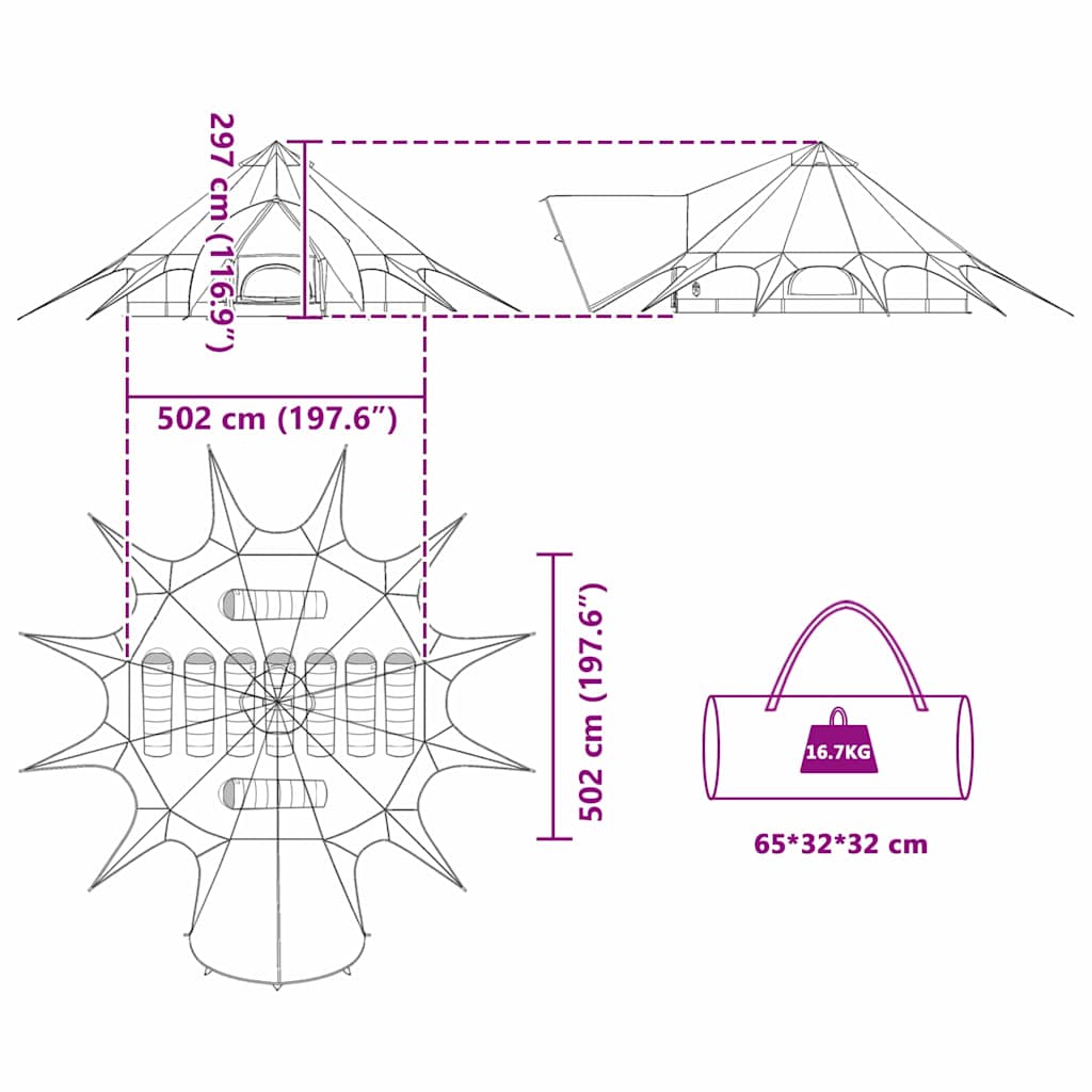 Teepee šator za 9 osoba Plava i siva 502 x 502 x 297 cm