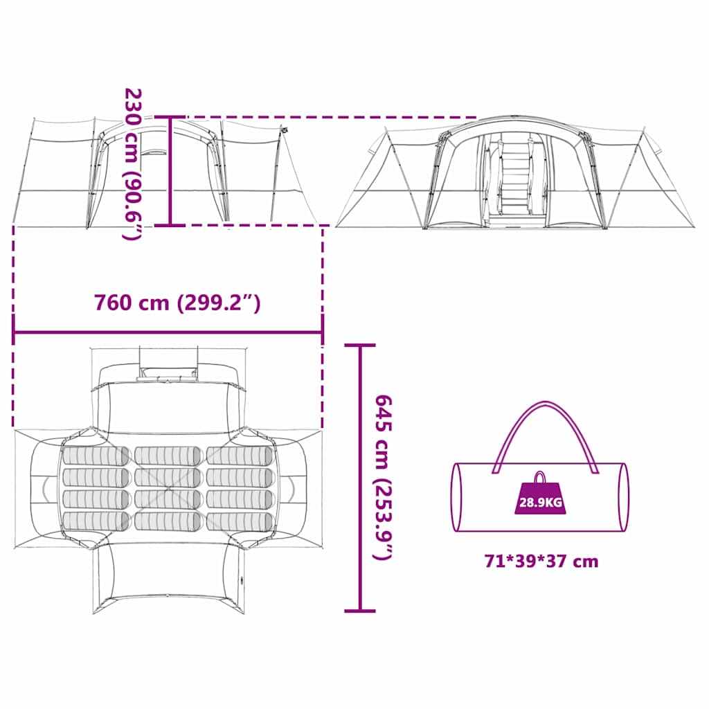 Obiteljski šator za 12 osoba Plava i siva 760 x 645 x 230 cm