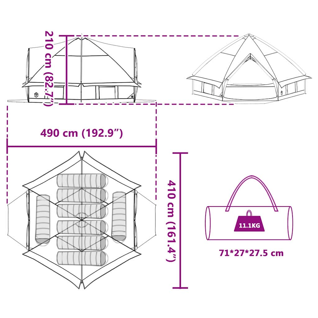 Teepee šator za 8 osoba Siva i narančasta 490 x 410 x 210 cm