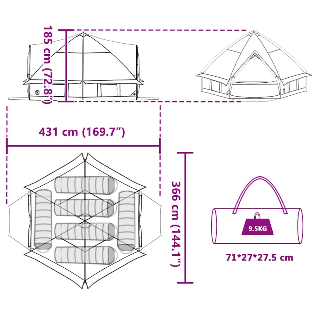 Šator Teepee za 6 osoba Plava i siva 431 x 366 x 185 cm