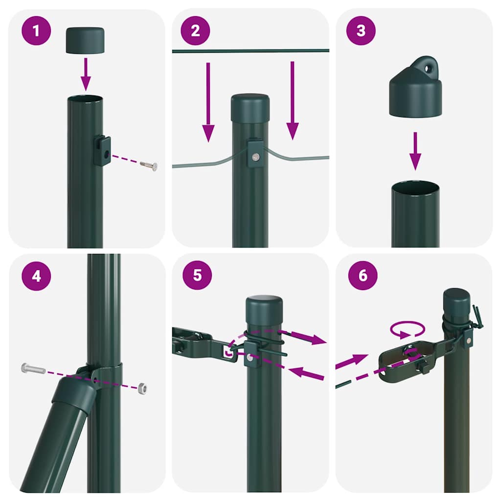 Stup za ogradu 7 pcs Zelena Čelik