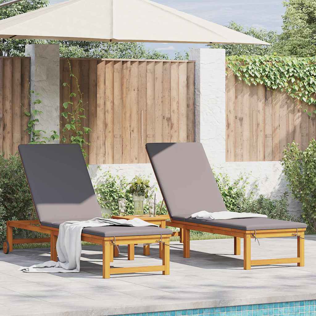 Ležaljka 2 pcs Smeđa 202 x 53 x 89 cm Čvrsto drvo akacije