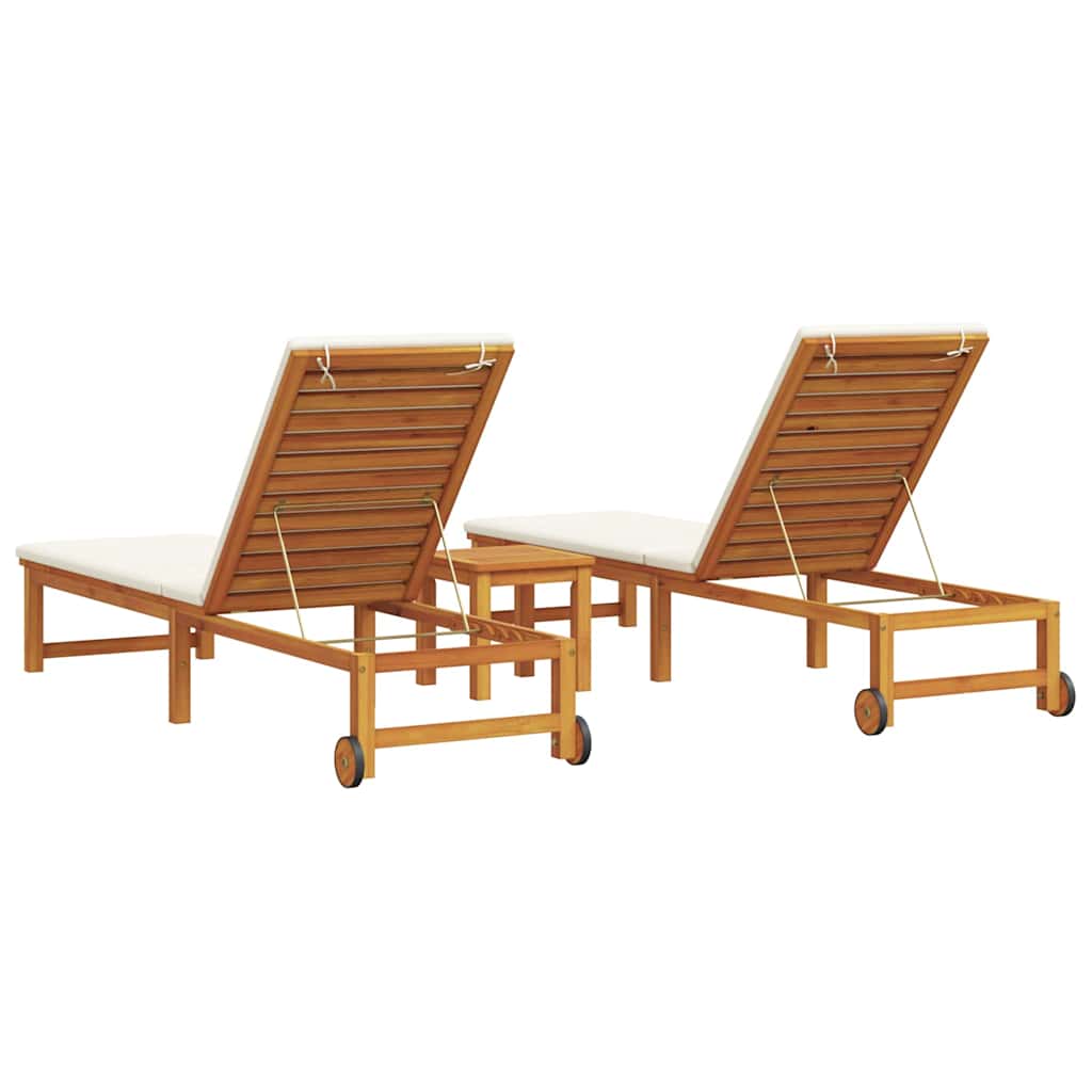 Ležaljka 3 pcs Smeđa Čvrsto drvo akacije