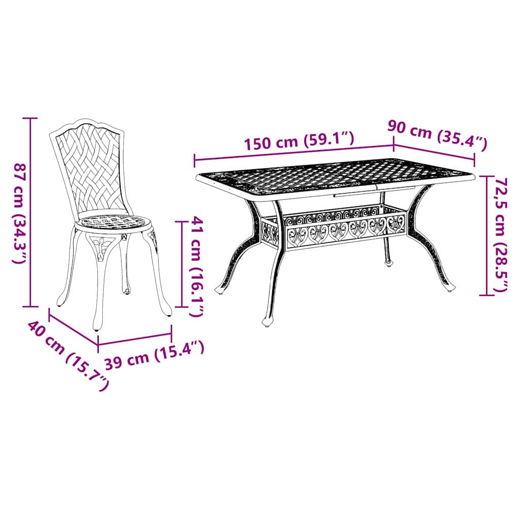 Vrtni set za objed 5 pcs Zelena Aluminij