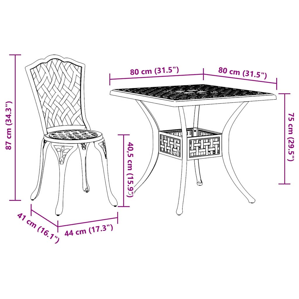 Set vrtnih stolova 3 pcs Bijelo Liveni aluminij