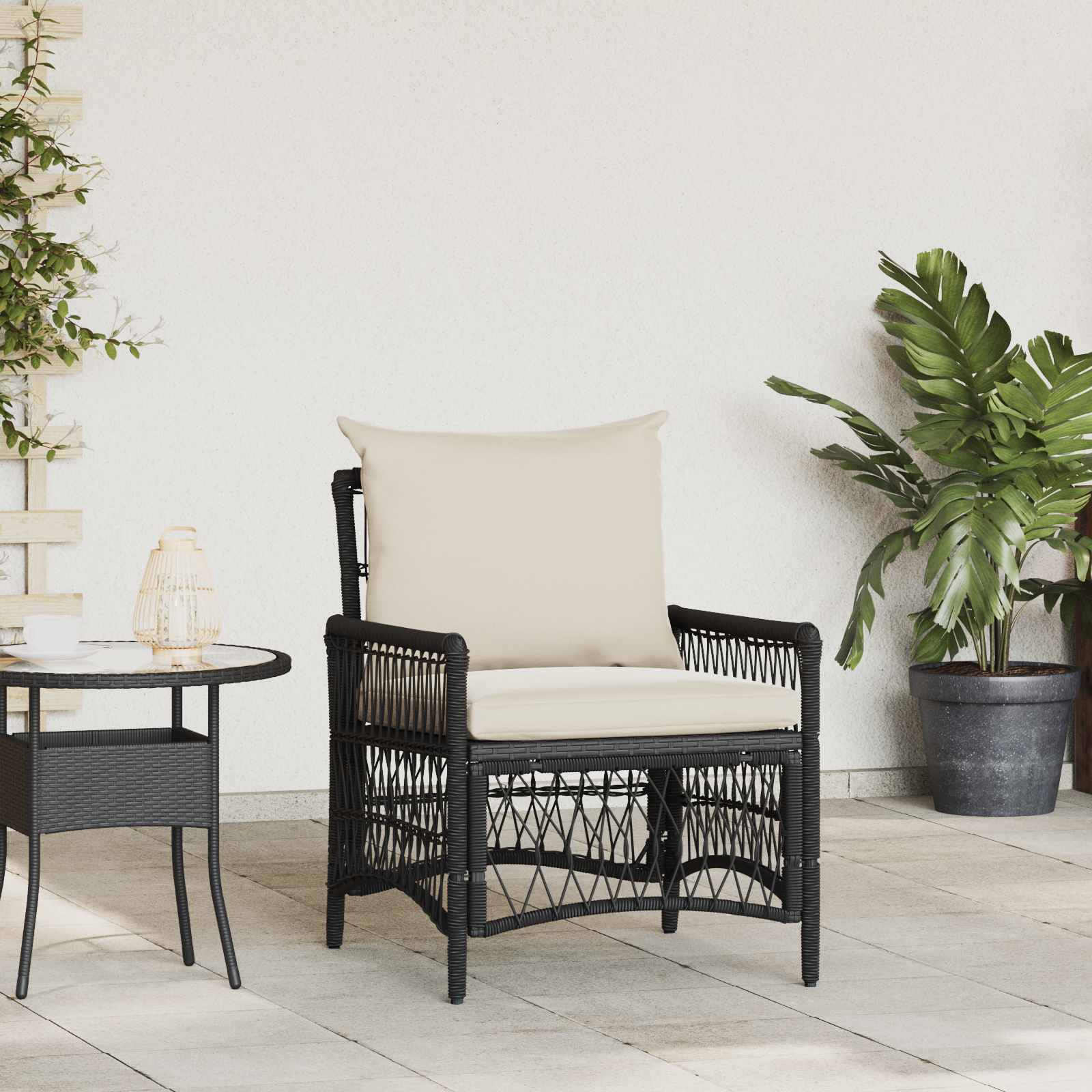 Vrtna stolica s jastukom Crna 73 x 61 x 77 cm poliratan