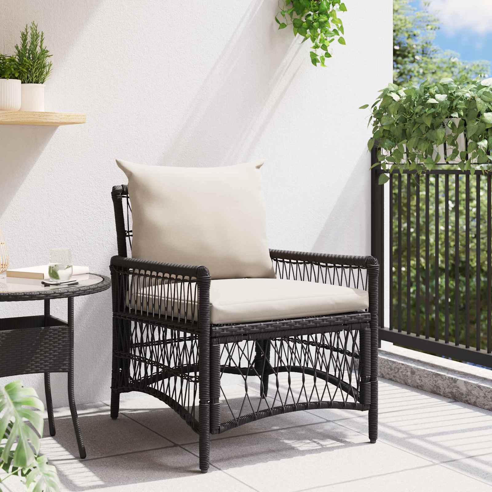 Vrtna stolica s jastukom Crna 73 x 61 x 77 cm poliratan