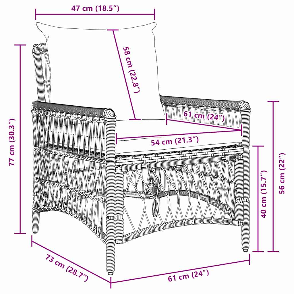 Vrtna stolica s jastukom Smeđa 73 x 61 x 77 cm poliratan
