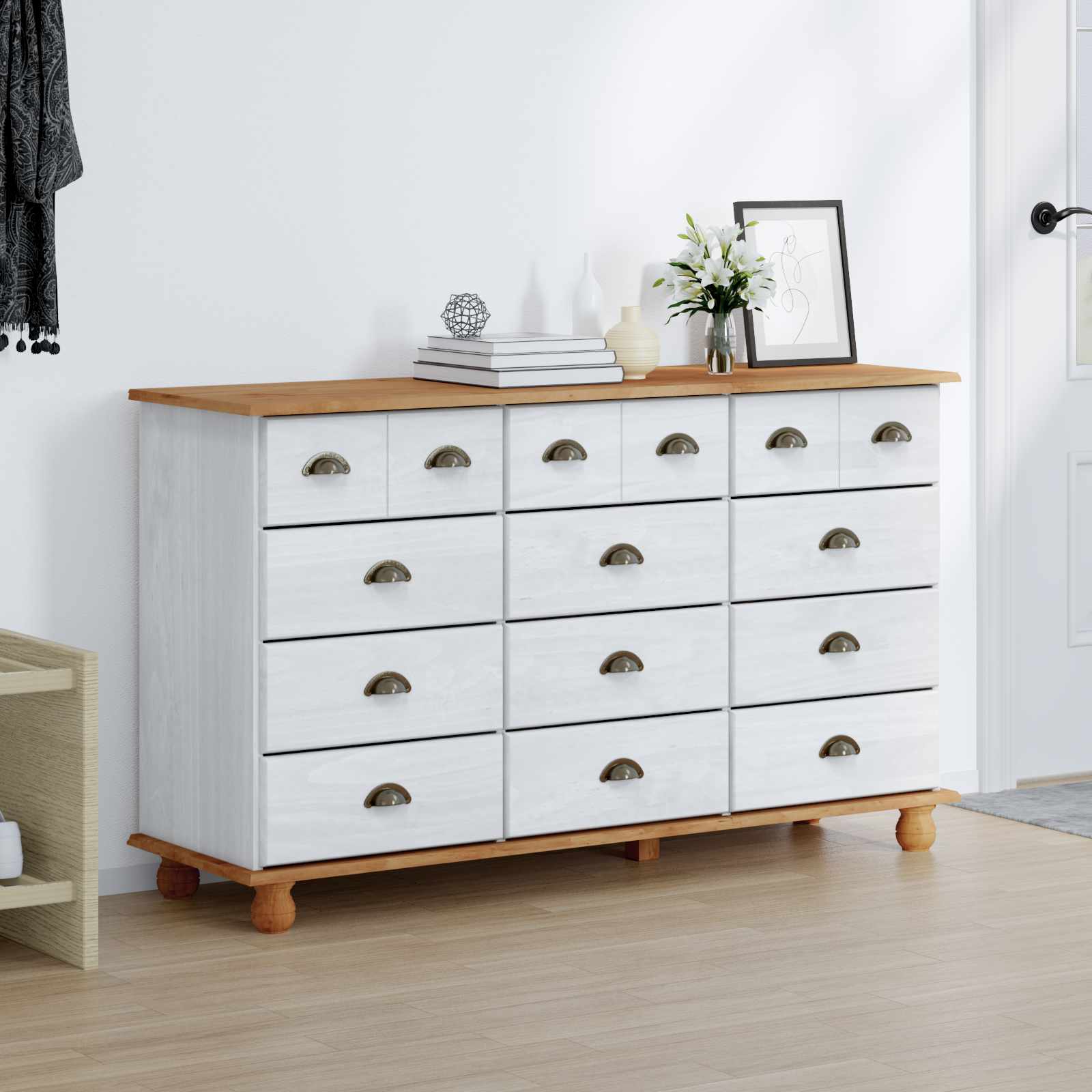 Komoda ASKIM Bijelo 79 x 40 x 133,5 cm Čvrsto borovo drvo