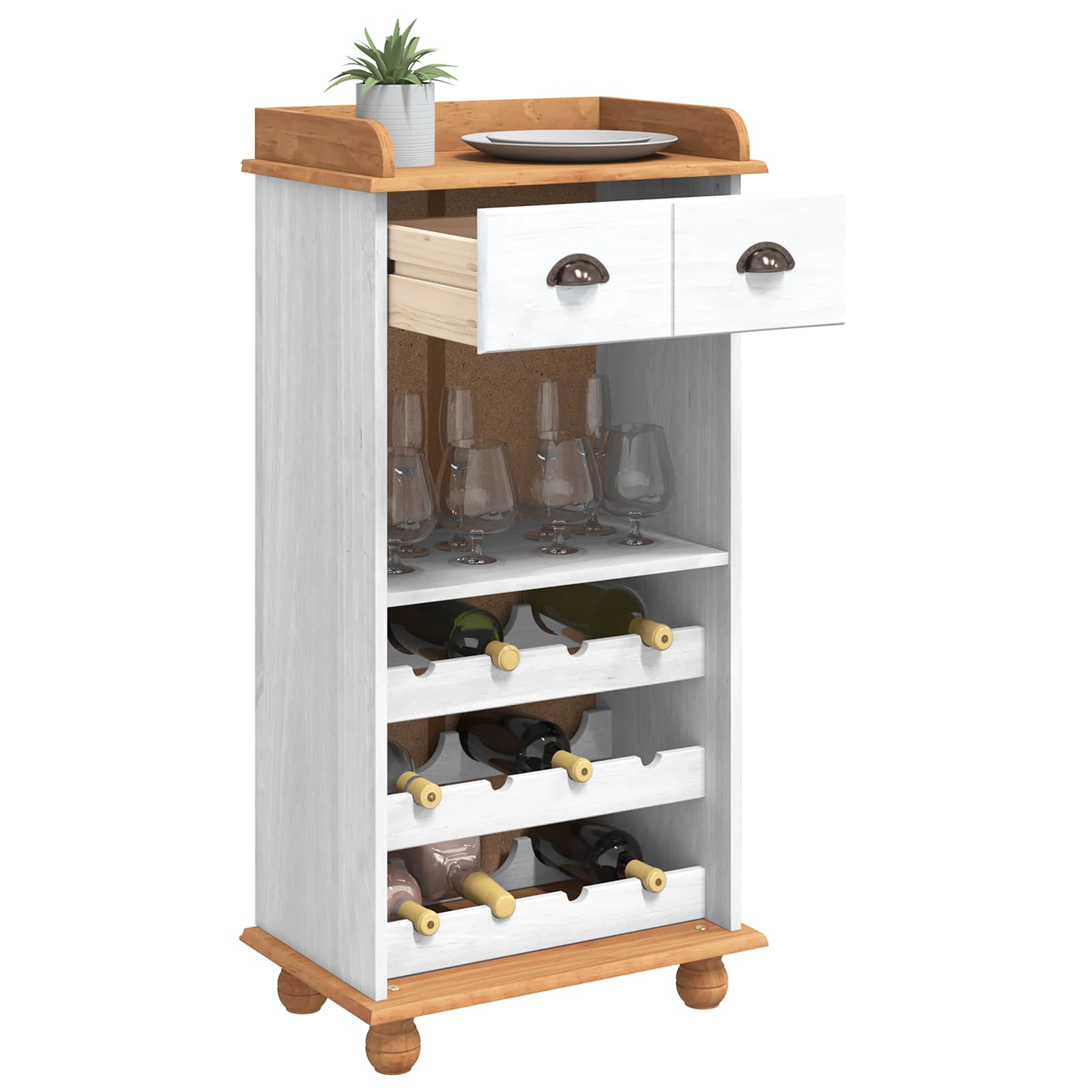 Ormar za vino ASKIM Bijela s medenim vrhom 57 x 37 x 114 cm