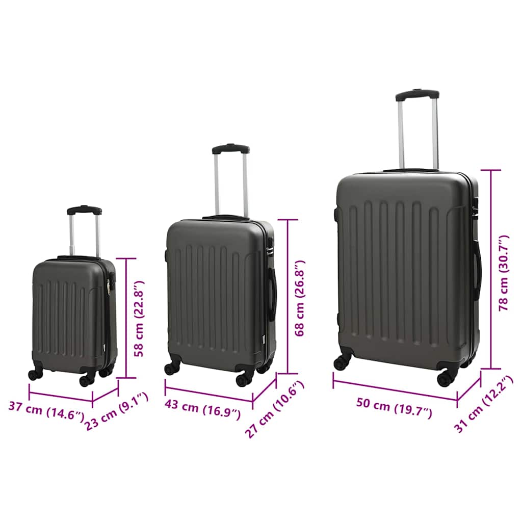 Kofer 3 pcs Tamno siva 50 x 31 x 78 cm ABS plastika