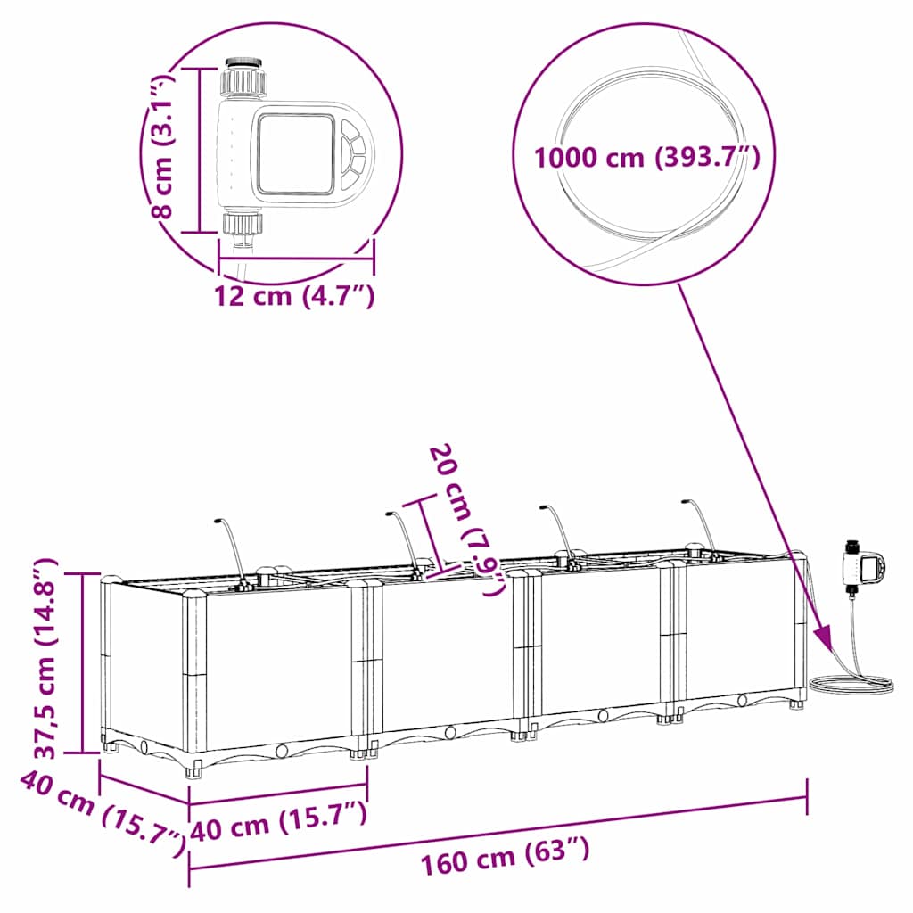 Vrtna saksija 4 pcs Smeđa 160 x 40 x 37,5 cm Plastika
