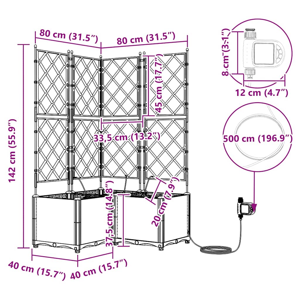 Vrtna saksija 3 pcs Smeđa 80 x 80 x 142 cm Plastika