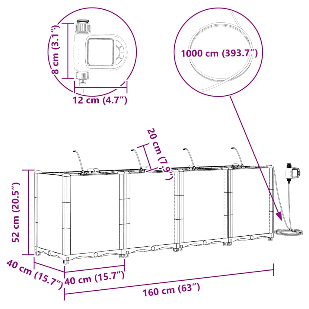 Vrtna saksija 4 pcs Smeđa 160 x 40 x 52 cm Plastika