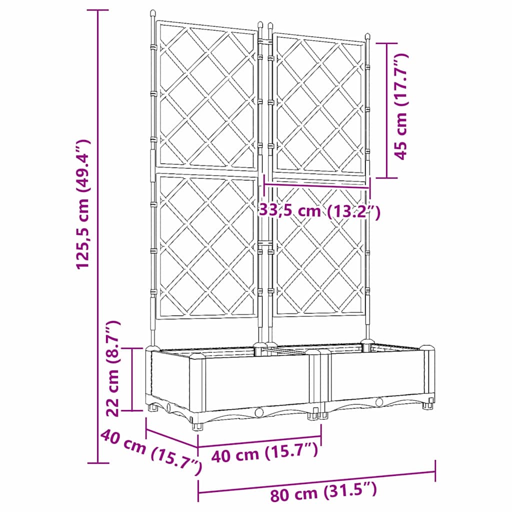 Vrtna saksija 2 pcs Crna 80 x 40 x 125,5 cm Plastika
