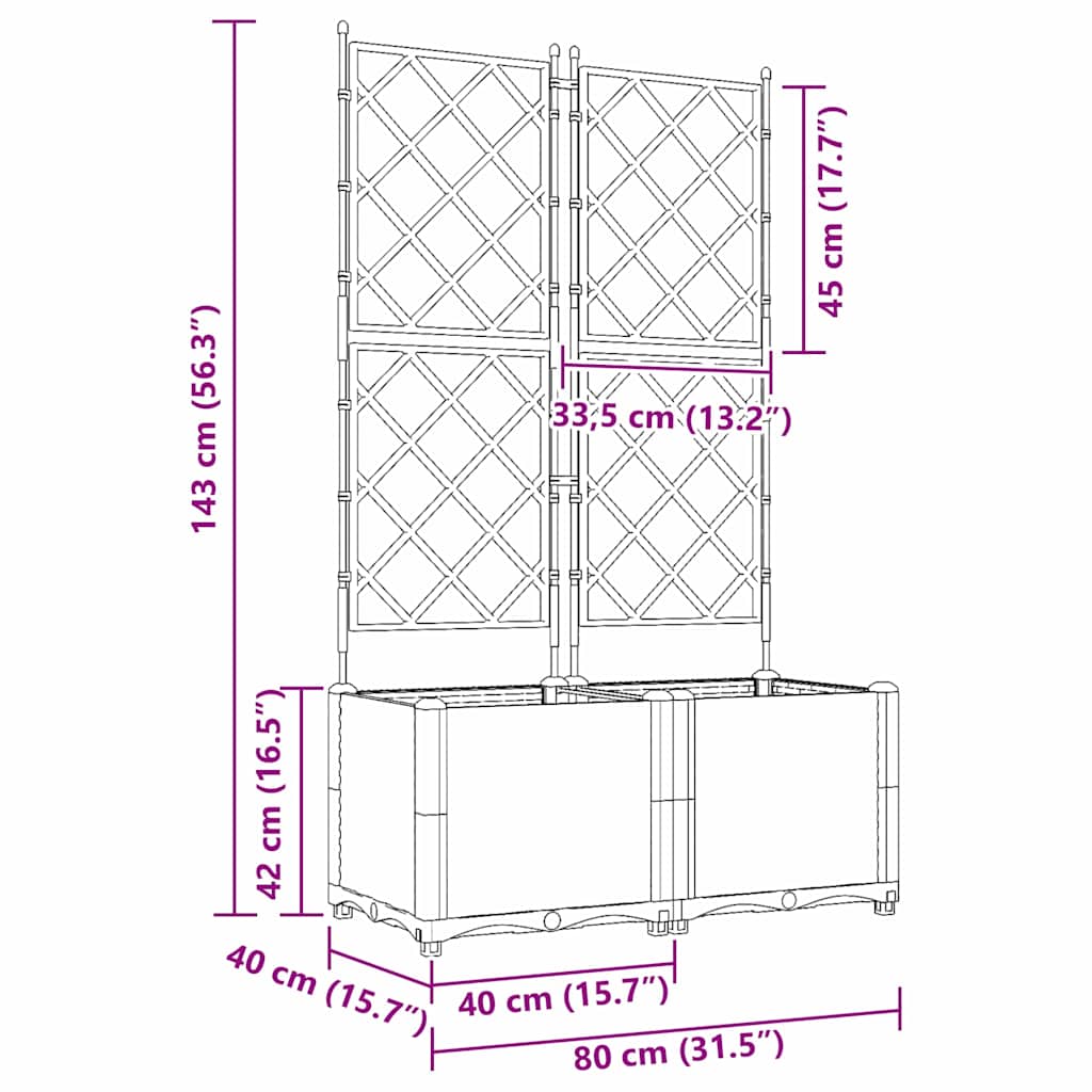 Vrtna saksija 2 pcs Crna 80 x 40 x 143 cm Plastika