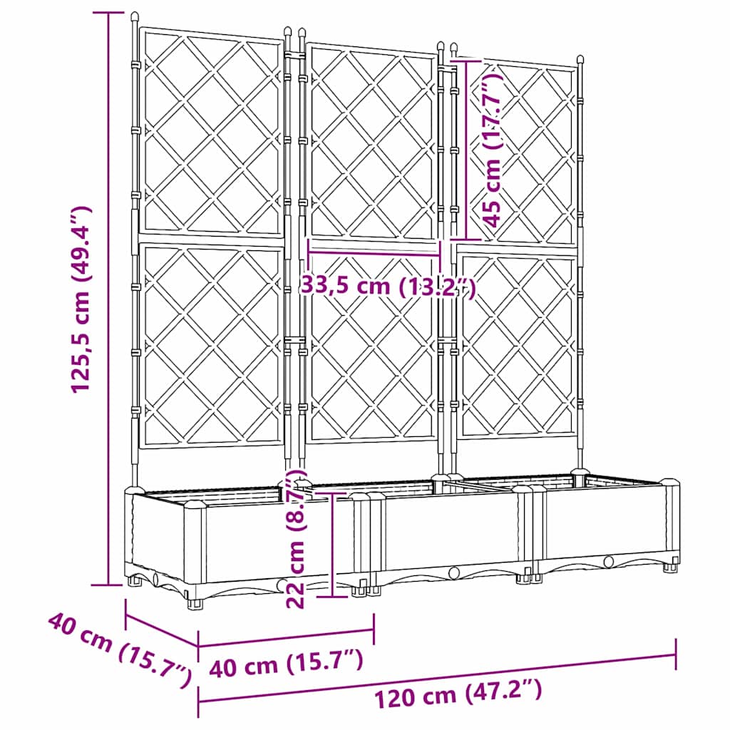 Vrtna saksija 3 pcs Crna 120 x 40 x 125,5 cm Plastika