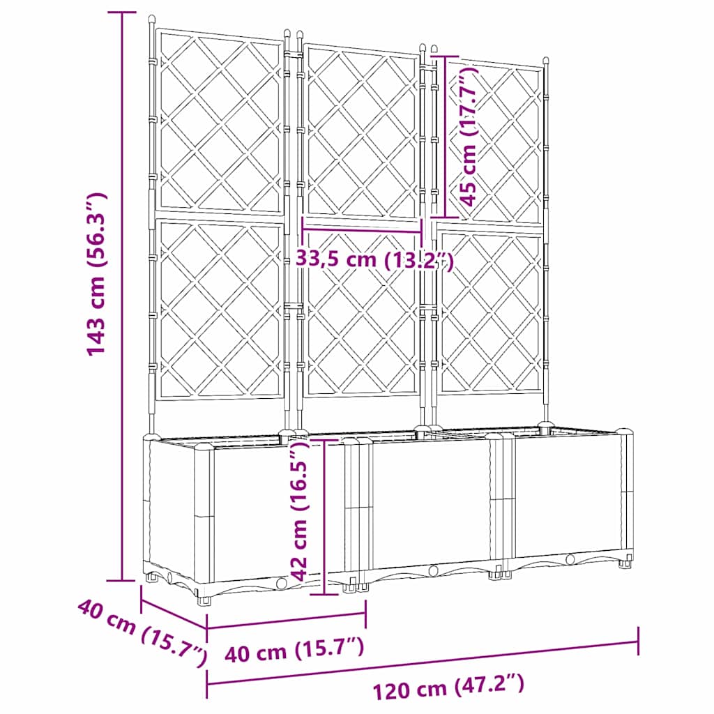Vrtna saksija 3 pcs Crna 120 x 40 x 143 cm Plastika