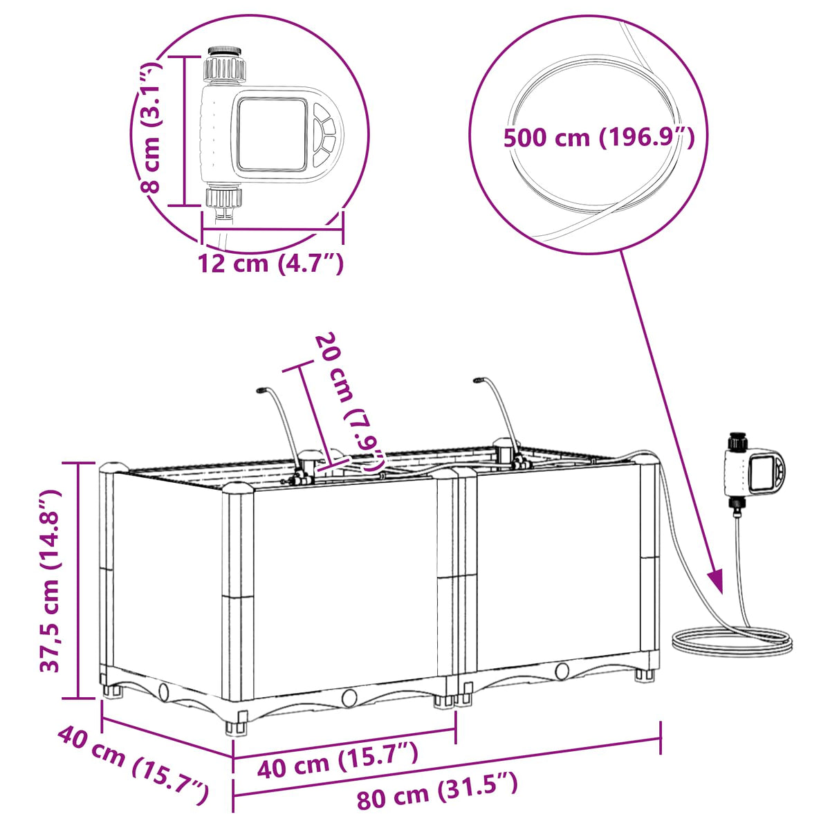 Vrtna saksija 2 pcs Sivi 80 x 40 x 37,5 cm Plastika