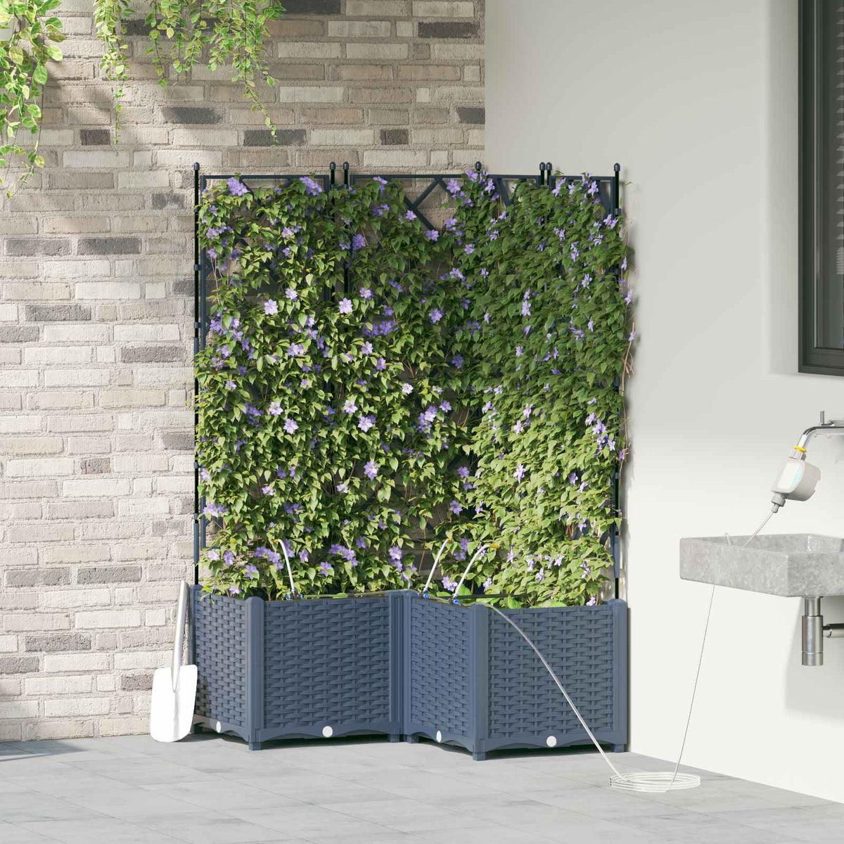 Vrtna saksija 3 pcs Sivi 80 x 80 x 142 cm Plastika