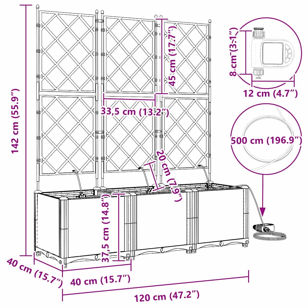 Vrtna saksija 3 pcs Svijetlo siva 120 x 40 x 142 cm Plastika
