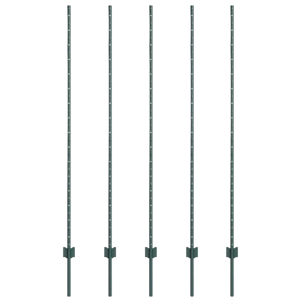 Stup za ogradu 5 pcs Zelena 150 cm Čelik