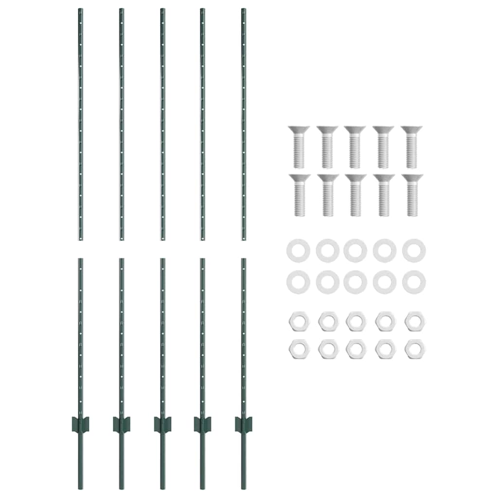 Stup za ogradu 5 pcs Zelena 150 cm Čelik