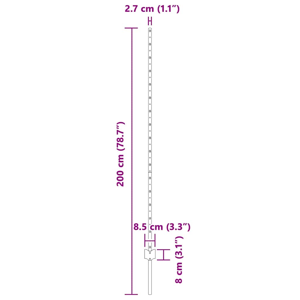 Stup za ogradu 5 pcs Zelena 150 cm Čelik